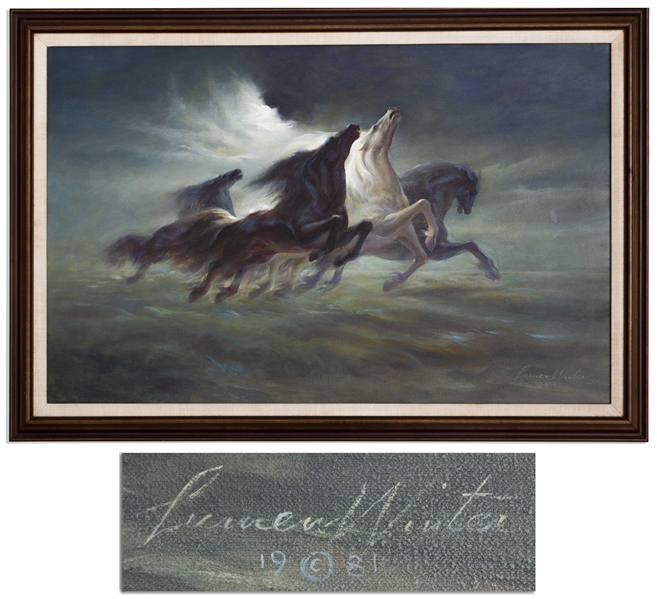 ''Steeds of Apollo'' Oil on Canvas by Apollo XIII Mission Insignia Designer Lumen Martin Winter -- Scarce Painting From 1981 Is Only ''Steeds of Apollo'' Original Artwork Apart From 1969 Mural